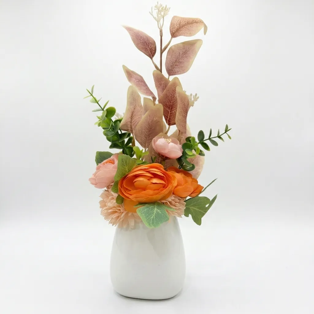 Artificial Flower Arrangement White Vase Studio Shot