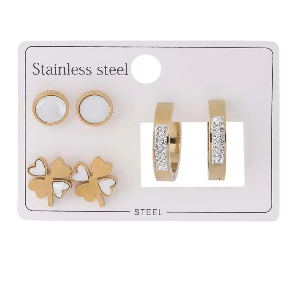 Gold earrings set display card front