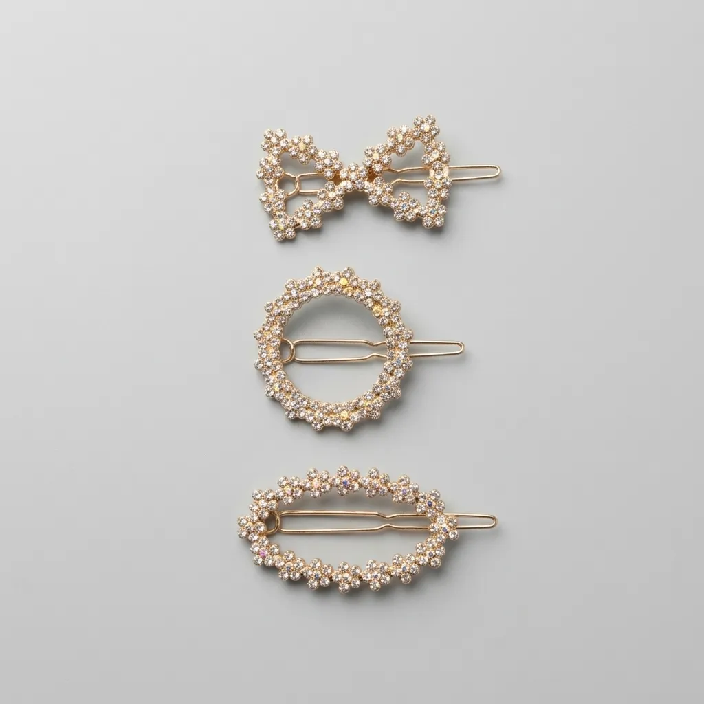 Gold rhinestone hair clips set three