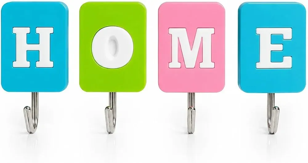 HOME letter adhesive hooks set closeup