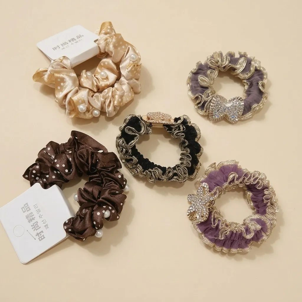 Lace Bow Crystal Scrunchies Collection