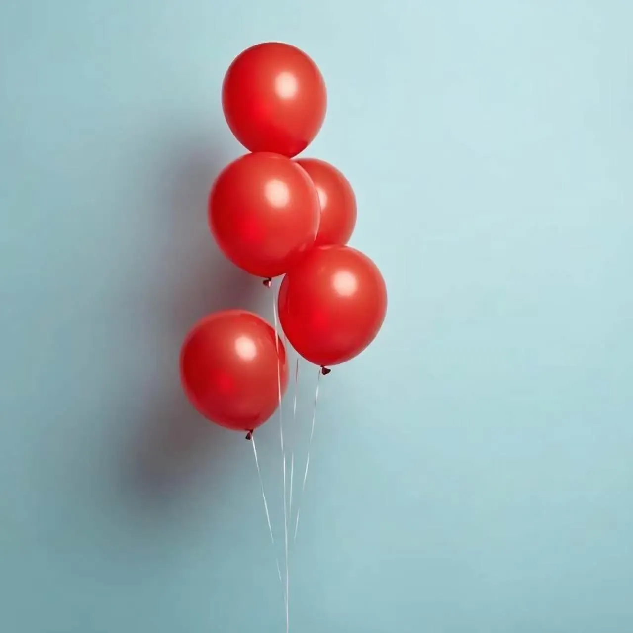 Red balloons bunch blue background