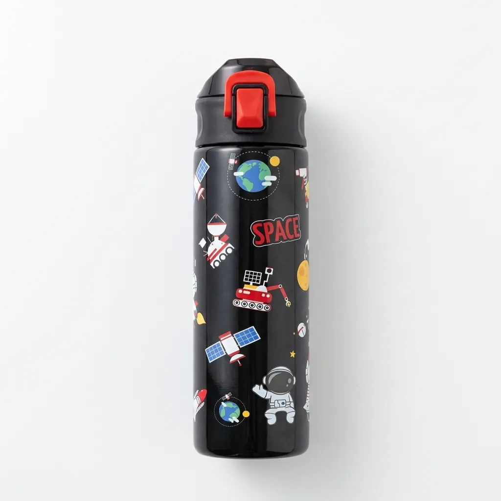 Space print steel water bottle front view