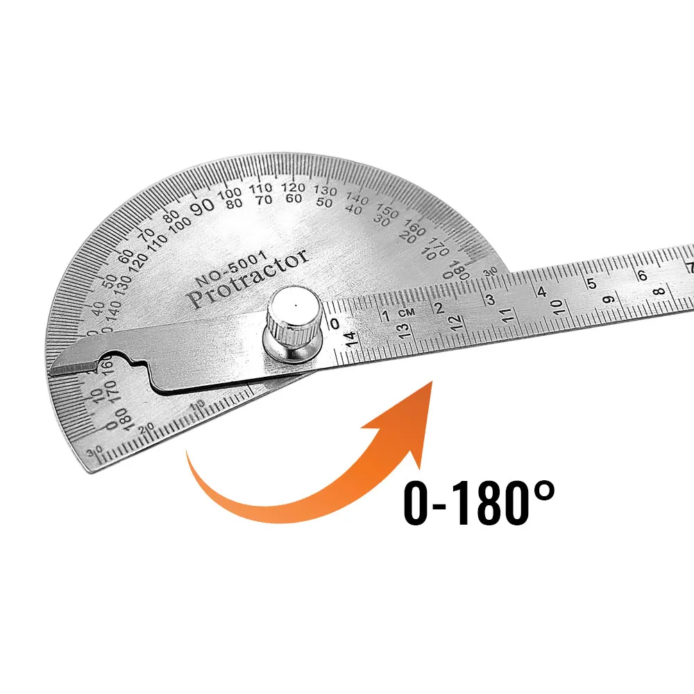 Stainless Steel Protractor Ruler Full View