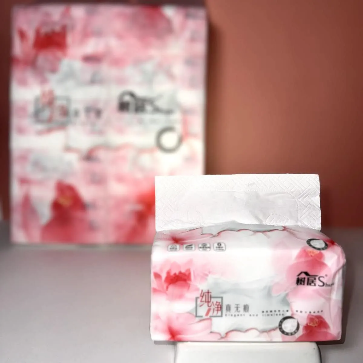 Tissue paper packs stacked display