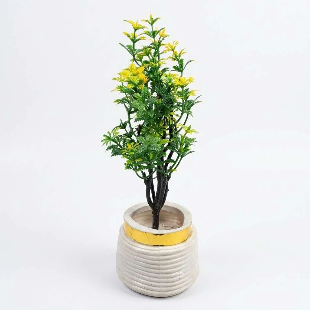Top view of mini artificial flower plant pot