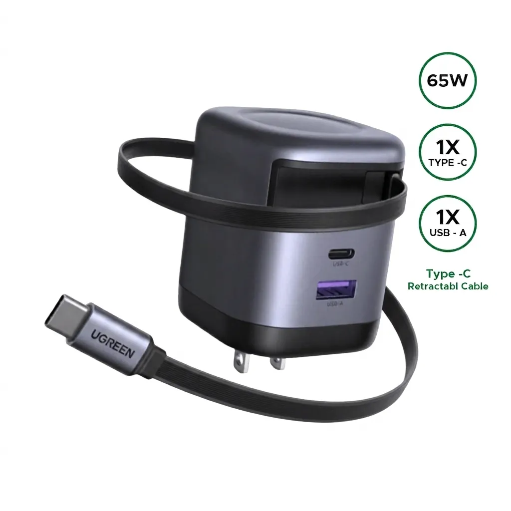 UGreen 65W GaN charger with retractable cable