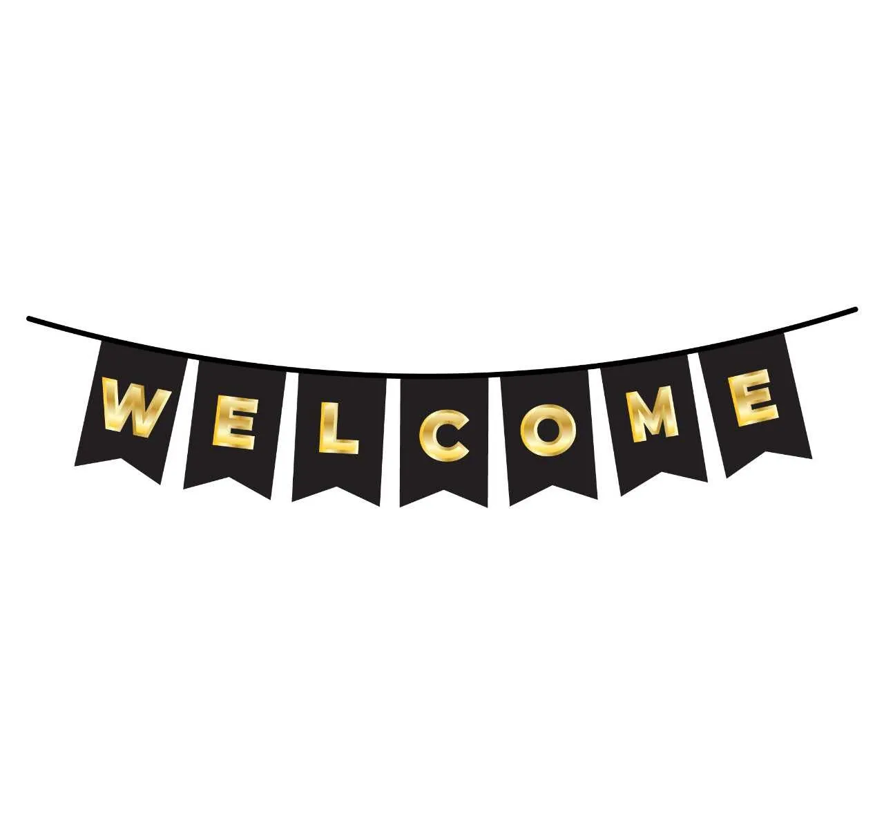 Welcome Banner Black Gold Bunting Flat Lay
